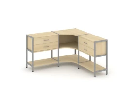 Трехсекционный угловой стеллаж двухярусный с ящиками 1590х1590х879 Шелф Систем / Shelf System images