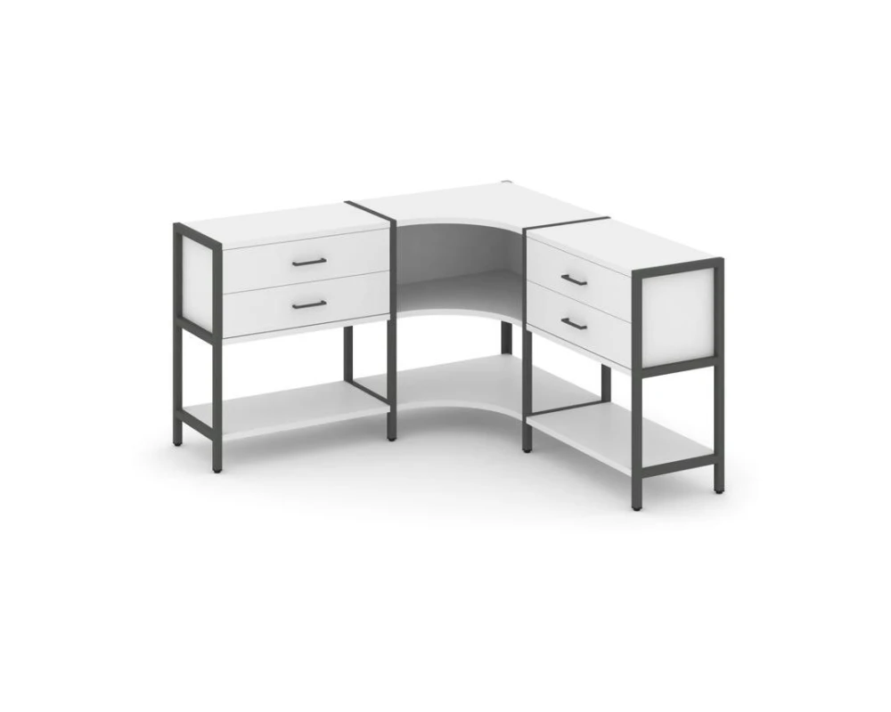 Трехсекционный угловой стеллаж двухярусный с ящиками 1590х1590х879 Шелф Систем / Shelf System