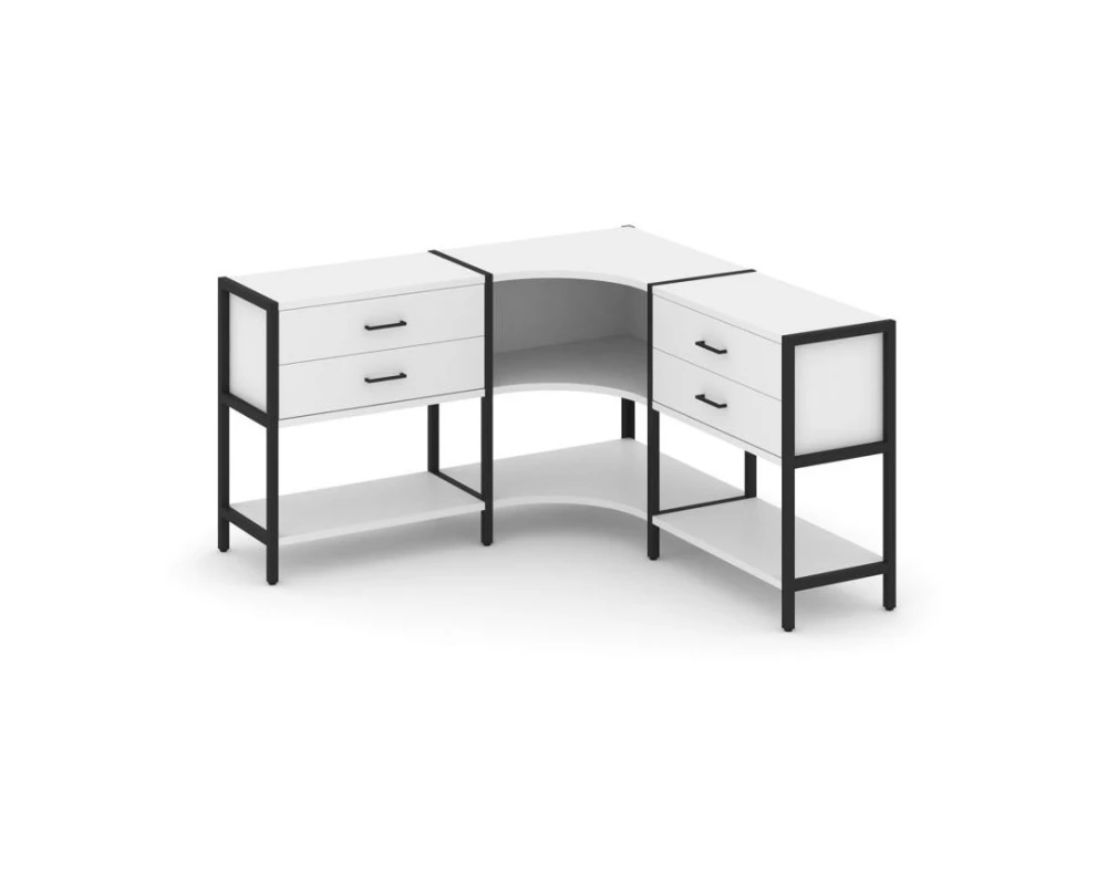 Трехсекционный угловой стеллаж двухярусный с ящиками 1590х1590х879 Шелф Систем / Shelf System