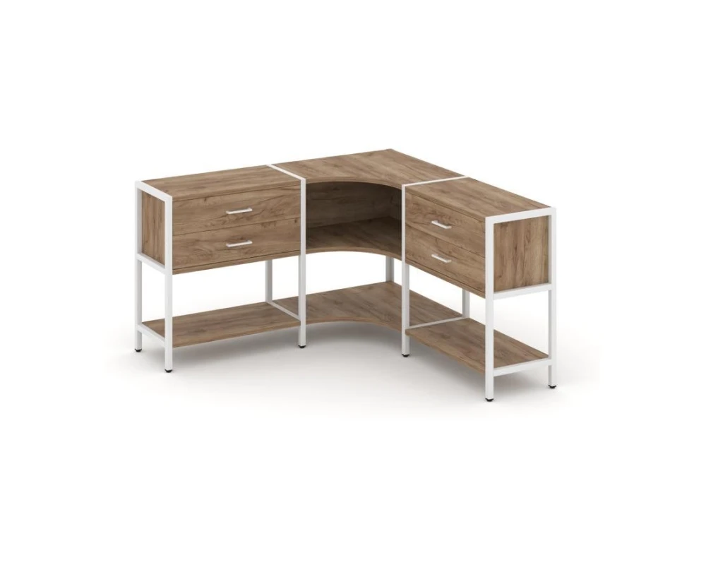 Трехсекционный угловой стеллаж двухярусный с ящиками 1590х1590х879 Шелф Систем / Shelf System