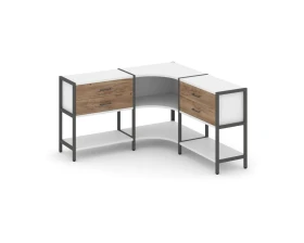 Трехсекционный угловой стеллаж двухярусный с ящиками 1590х1590х879 Шелф Систем / Shelf System images