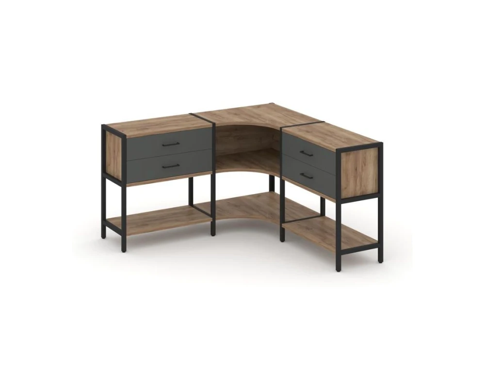 Трехсекционный угловой стеллаж двухярусный с ящиками 1590х1590х879 Шелф Систем / Shelf System