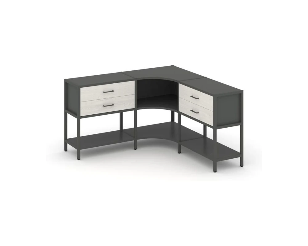 Трехсекционный угловой стеллаж двухярусный с ящиками 1590х1590х879 Шелф Систем / Shelf System