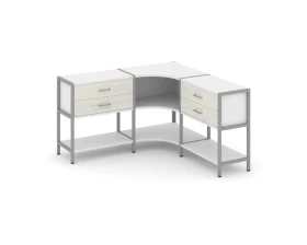 Трехсекционный угловой стеллаж двухярусный с ящиками 1590х1590х879 Шелф Систем / Shelf System images