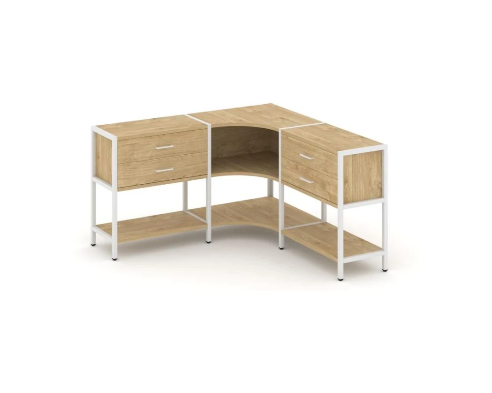 Трехсекционный угловой стеллаж двухярусный с ящиками 1590х1590х879 Шелф Систем / Shelf System