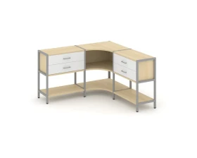 Трехсекционный угловой стеллаж двухярусный с ящиками 1590х1590х879 Шелф Систем / Shelf System images