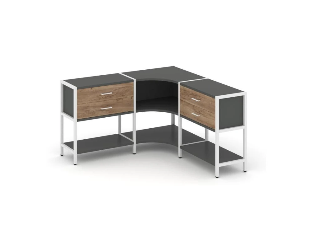 Трехсекционный угловой стеллаж двухярусный с ящиками 1590х1590х879 Шелф Систем / Shelf System