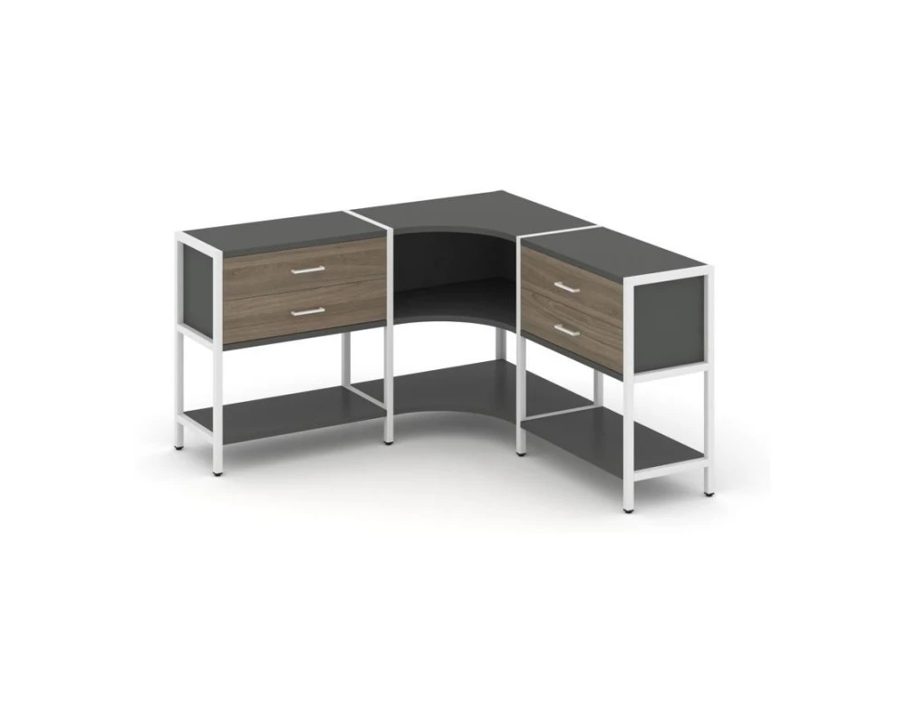 Трехсекционный угловой стеллаж двухярусный с ящиками 1590х1590х879 Шелф Систем / Shelf System