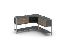 Трехсекционный угловой стеллаж двухярусный с ящиками 1590х1590х879 Шелф Систем / Shelf System images