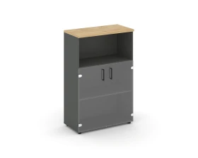 Шкаф средний широкий прозр. стекло с нишей 796x400x1203 зад. стенка HDF Стайл Проджект / Style Project images