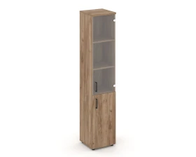 Шкаф высокий узкий комби прозр. стекло правый 400x400x1982 Стайл Проджект / Style Project images