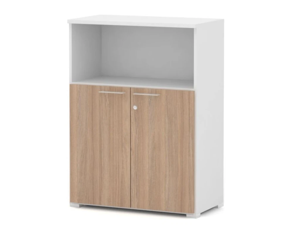 Шкаф комбинированный широкий низкий с замком, ХДФ, 80х42х108 Smart Director Дуб медовый/Белый премиум