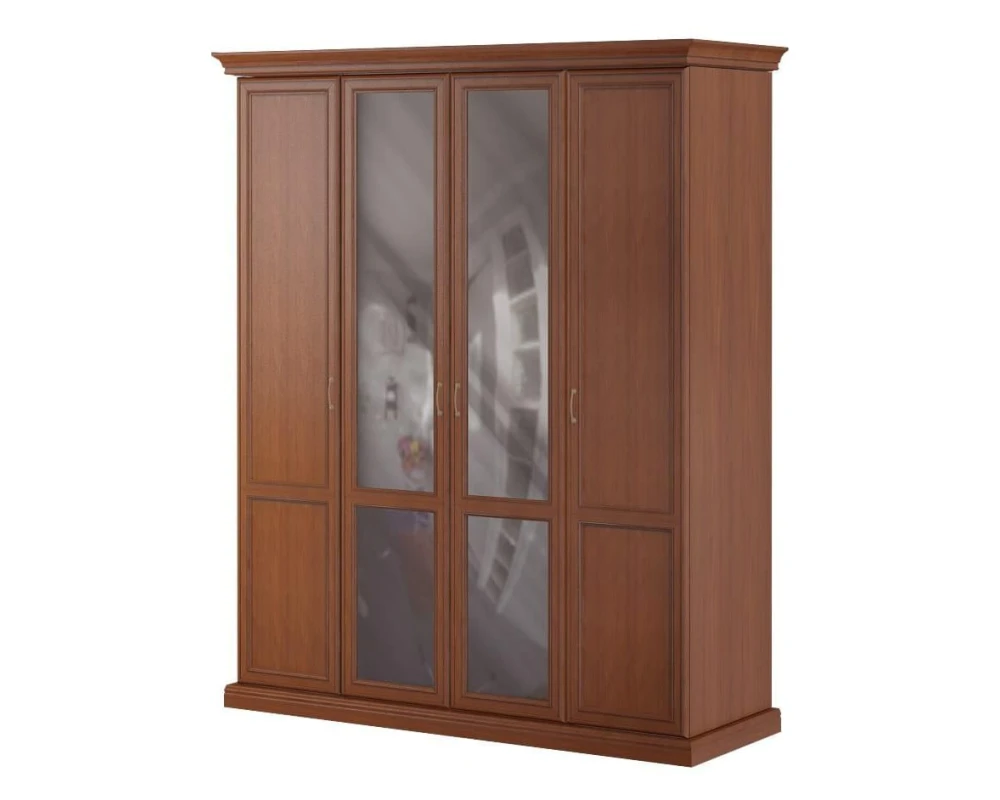 Гардероб четырехстворчатый, высокий, глубокий. Карнизы входят в состав изделия. ПК-ВР-ГГ233Х192/2ДГ/2ДЗ-В18 Версаль