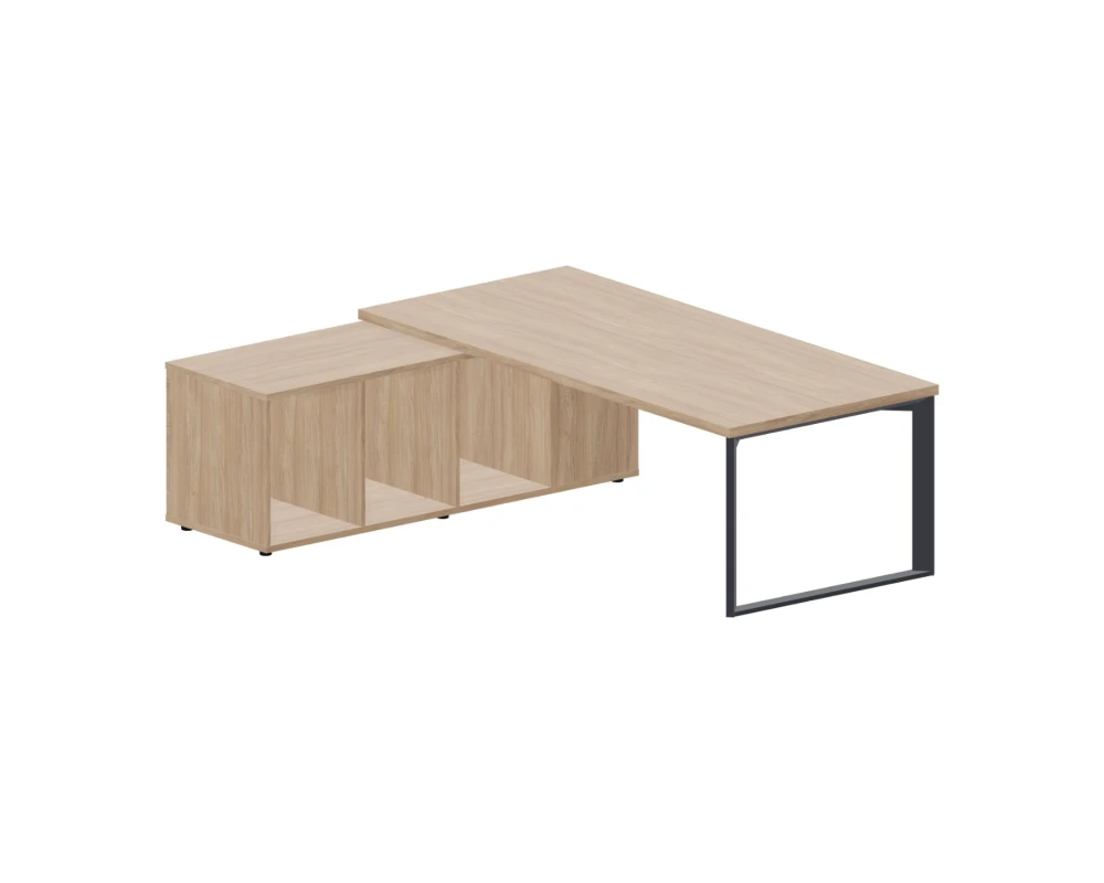 Стол на опорной сервисной тумбе (левый) 220х180х74 Фортум / Fortum Светлый дуб/Атрацит