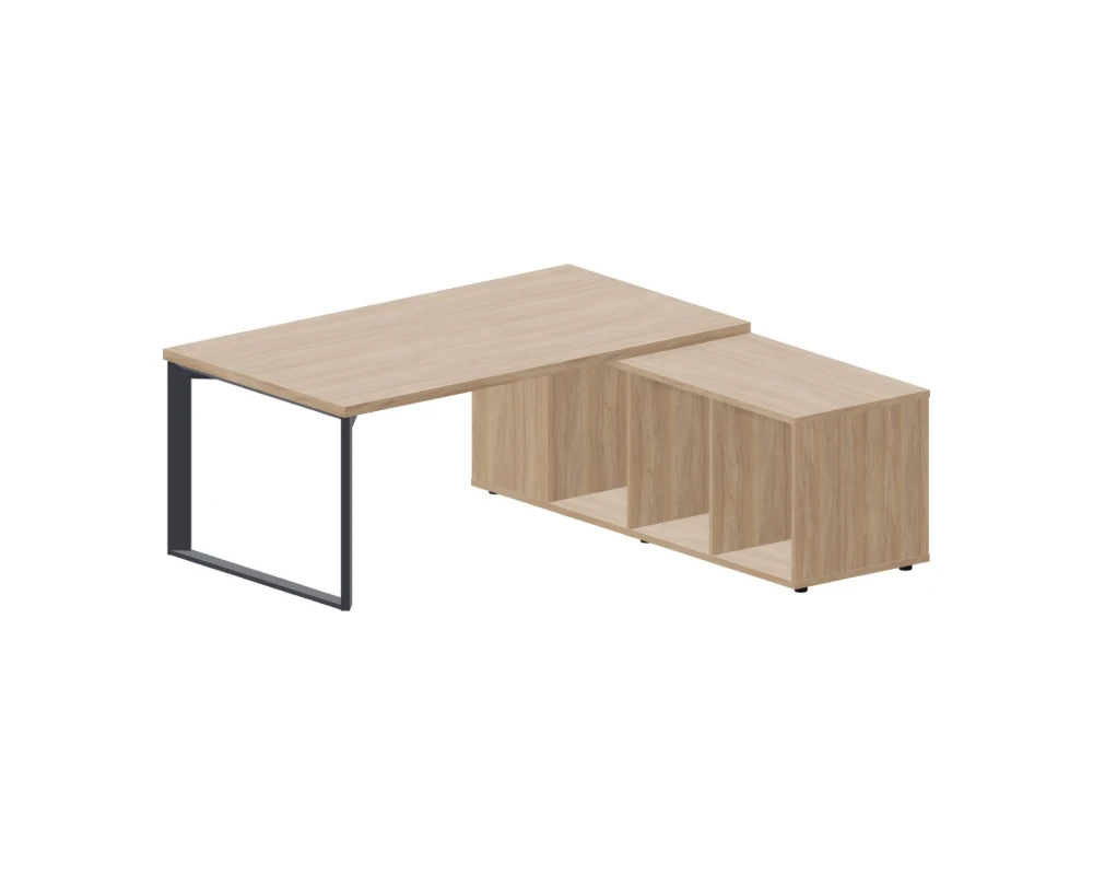 Стол на опорной сервисной тумбе (правый) 180х180х74 Фортум / Fortum Светлый дуб/Атрацит