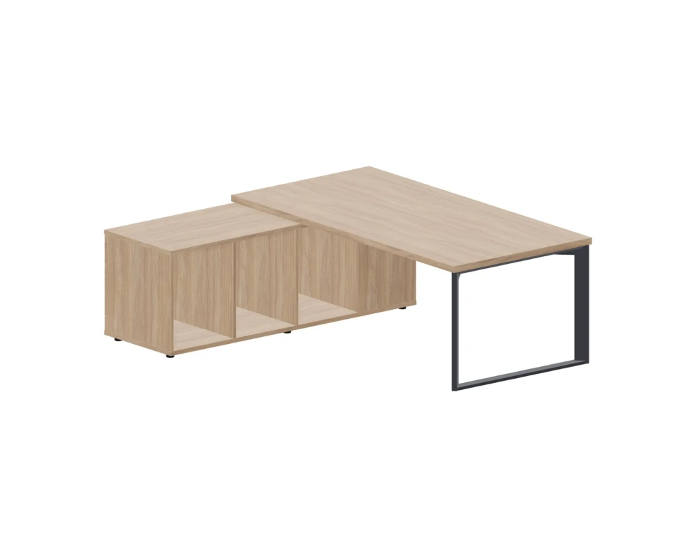 Стол руководителя на опорной тумбе (левый) 200х180х74 Фортум / Fortum Светлый дуб/Атрацит