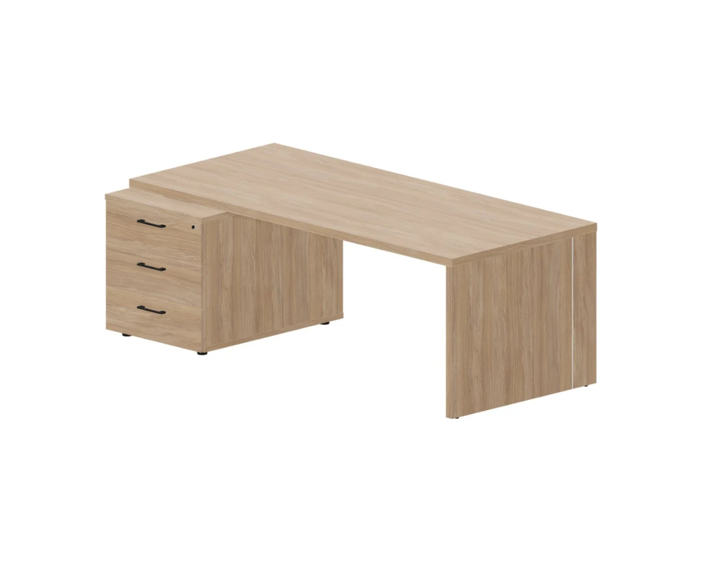 Стол письменный на опорной тумбе 3 ящика (левый) 200х90х73,5 Норман / Norman Светлый дуб